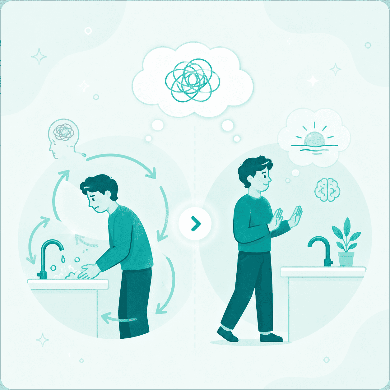 Illustration comparing repeated washing with practicing an ERP response