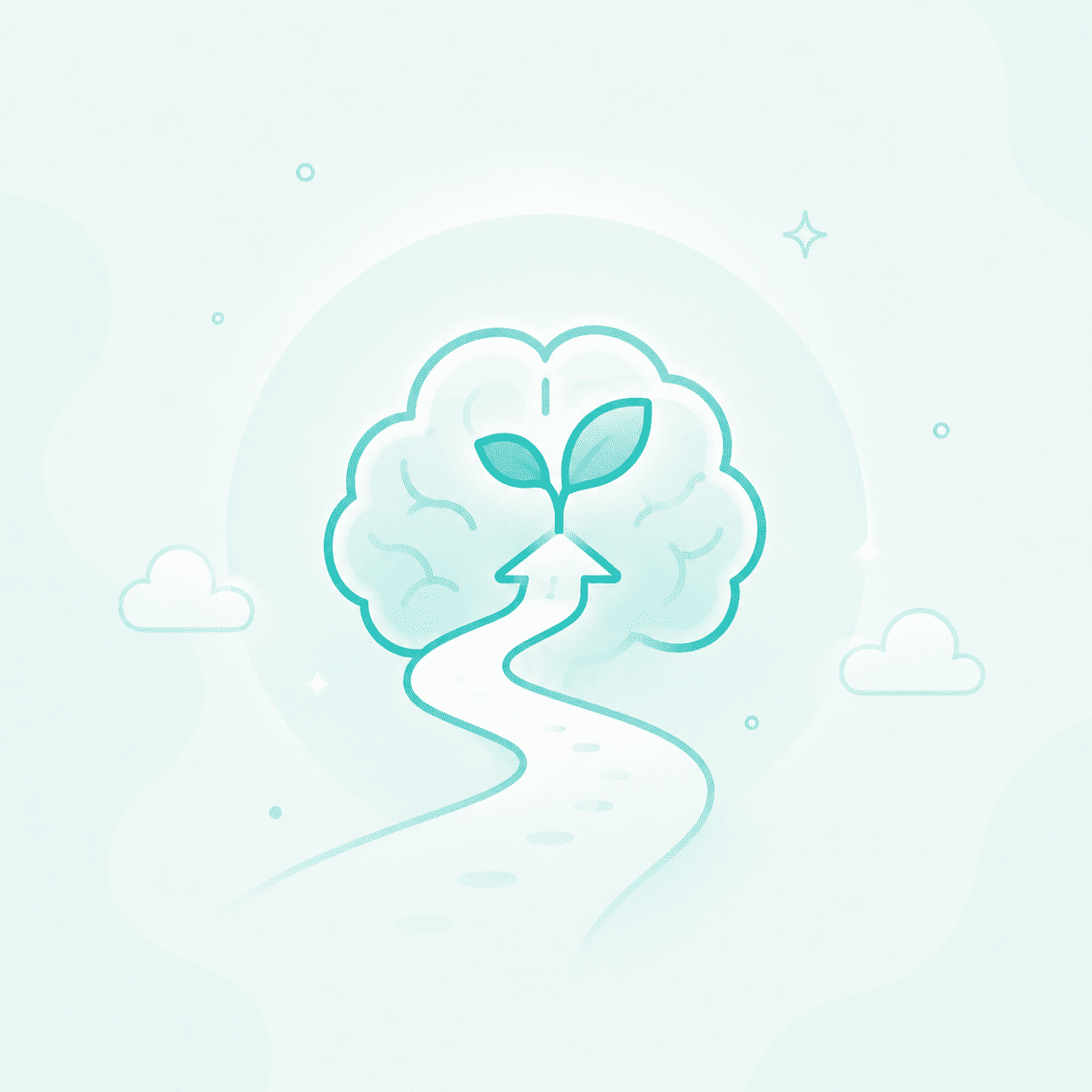 Illustration of a calm path leading toward a growing brain