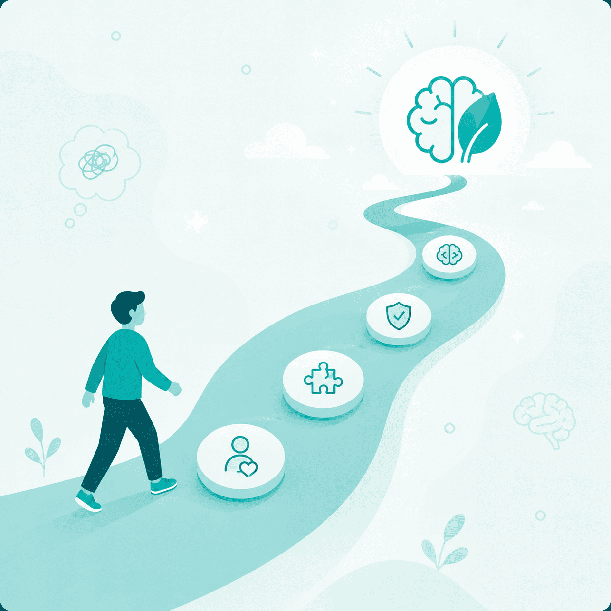 Illustration of a person walking along a treatment path